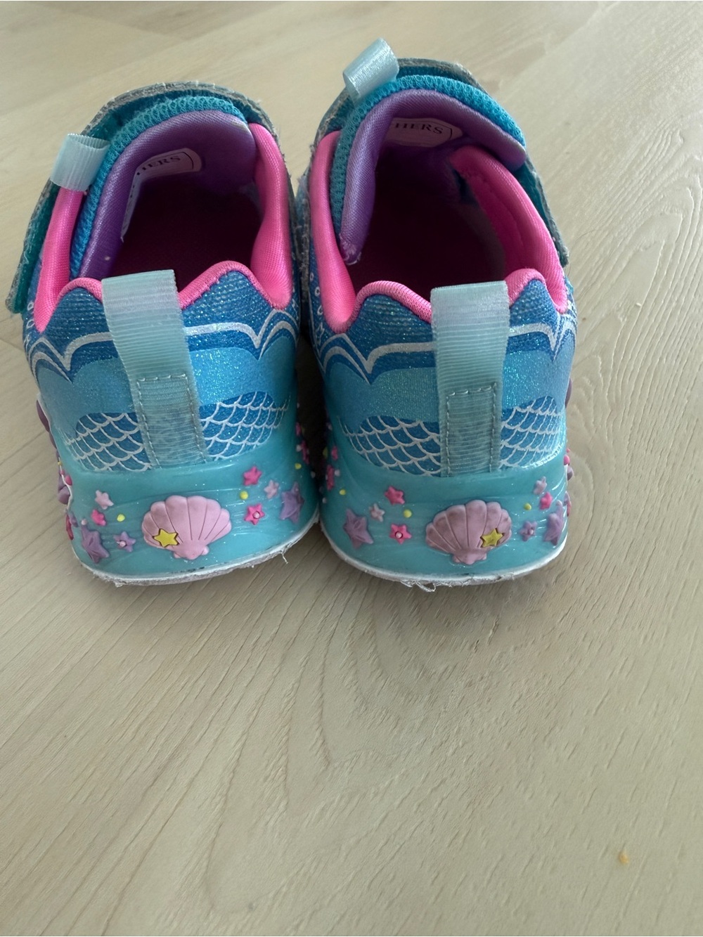 SKECHERS girls size 10.5 Mermaid Dreams Light Up Sneakers Blue Glitter Mesh - Picture 6 of 9